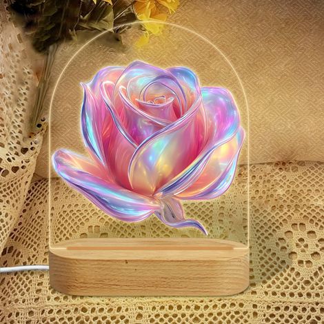 LED Night Light with Holographic Rose Kids' Room Decor 3 Color-Changing Modes Baby Shower Gift for Newborns (1/5)