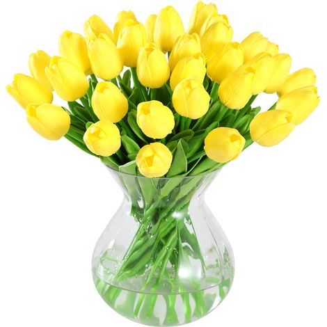 20 pcs Real Touch Latex Artificielle Tulipes Fleurs Faux Tulipes Fleurs Bouquets De Mariage pour Mariage Maison Jardin Décoration Jaune (1/5)