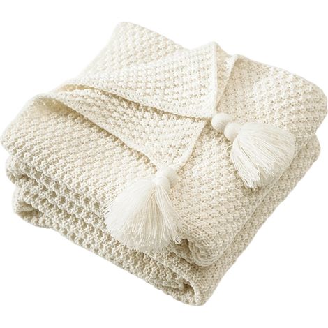 Couverture en laine tricotée à pompons, couverture bébé, couverture pour la pause déjeuner, châle, couverture décontractée pour canapé avec pompons (1/5)