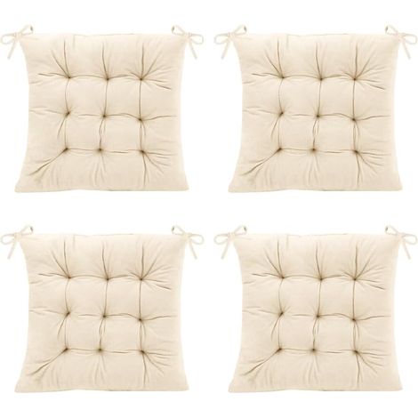 Lot de 4 coussins de chaise 40 x 40 cm Rembourrés avec cordons de serrage Pour salle à manger, bureau Crème (1/5)