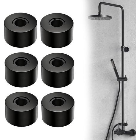 Set mit 6 schwarzen Edelstahl-Rohrrosetten, 66 mm Durchmesser, für Badezimmerheizkörper (1/5)