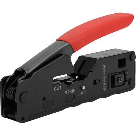 Pince à sertir, dénudeuse et coupe-câbles réseau avec tête de sertissage en cristal pour câbles CAT-5, CAT-6 et CAT-7 (rouge) (1/5)