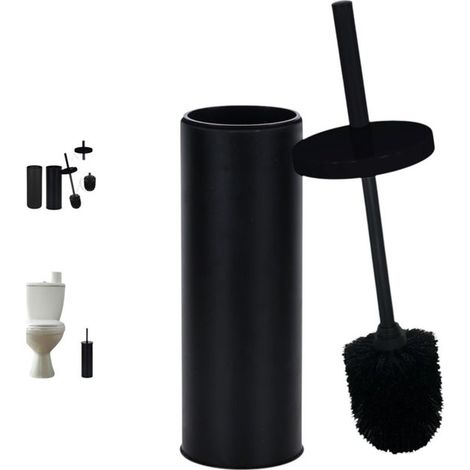 1 brosse de toilette - Brosse de toilette verticale en acier inoxydable - Support mural rond en acier inoxydable - Accessoires de salle de bain noirs mats - Support de brosse de toilette noir (1/5)