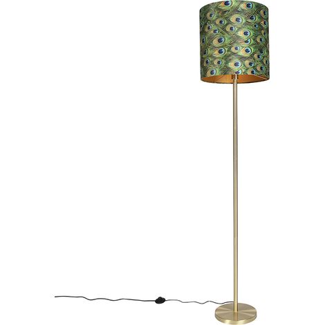 Messing Stehlampe mit Pfauenschirm 40 cm - Simplo
