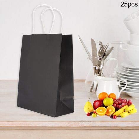 Lot de 25 sachets cadeaux en papier kraft avec poignée, noirs, pour dragées de mariage. (1/5)