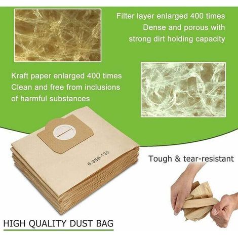 Sac pour aspirateur,10 Pièces Sacs d’aspirateur pour 6.959-130.0 Sacs en Papier pour Aspirateur WD3 WD3P WD3 Premium Sac à PoussiÈRe en Papier A 2201 A2204 A2504,de (1/3)