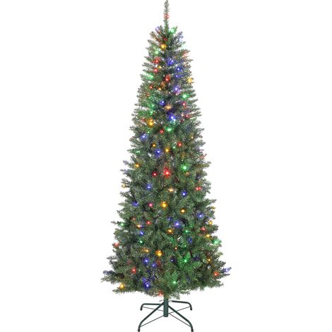 Sapin artificiel de Noël 210 cm, arbre fin avec 350 LED, 1273 branches, support métallique pliable, vert (1/5)