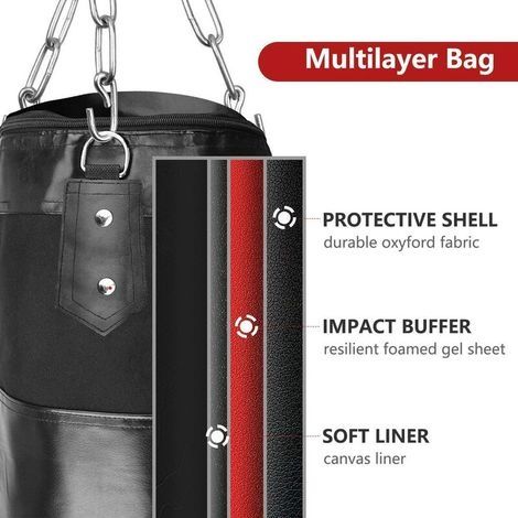 Boxsack für Kinder und Jugendliche, Boxsäcke, ungefüllter Hängeboxsack mit Montagekette für Boxtraining, Sandsack, Kampfsport (1/4)