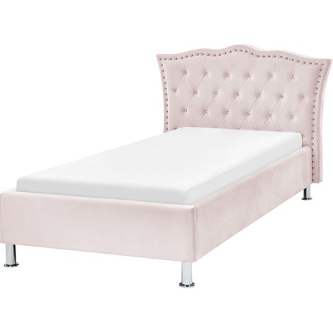 Bett mit Lattenrost Samtstoff METZ 90 x 200 cm Pastellrosa