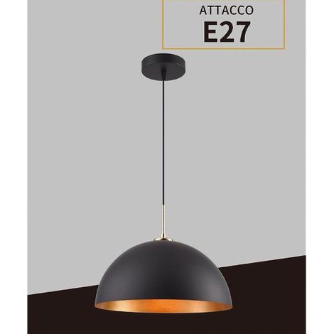 Plafonnier Suspendu E27 Abat-jour Dôme En Fer élégant Ip20 B92 Noir (1/3)