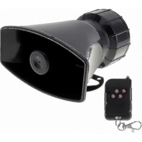 Sistema de sirena para vehículos con 7 tonos de alerta: bocina, incendio, ambulancia, tráfico, alarma policial. Incluye mando a distancia negro. 12 V 100 W. (1/5)