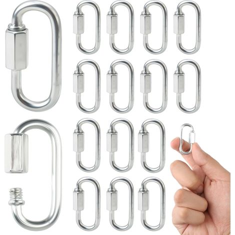 16 PCS Maillon Rapide M4, D Forme Mousqueton Maillons, Galvanisés à Connecteurs Rapide, de Chaîne pour extérieur/intérieur, Boucles à chaîne à dégagement Rapide pour l'escalade et l'alpinisme (1/5)