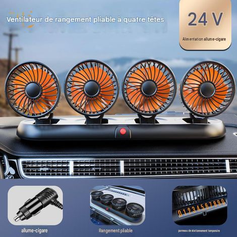 Ventilateur de Camion 24V sur Prise Allume-Cigare – Ventilateur 4 Têtes Pliables avec Plaque de Stationnement, Refroidissement pour Poids Lourds et Véhicules Utilitaires 1 Pièce, Noir (1/2)