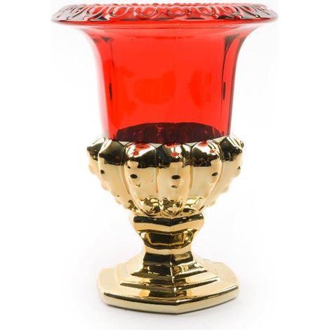 Coppa in vetro rosso con base color oro per decorazioni natalizie -19 cm