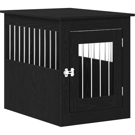 Meuble pour cage à chien en chêne noir 55 x 75 x 65 cm en bois d'ingénierie (1/5)