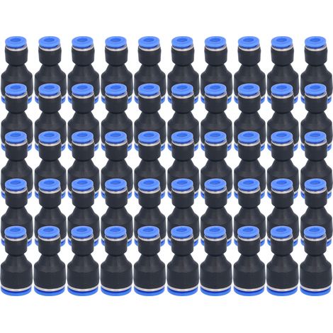 50 raccords réducteurs pneumatiques droits à insertion pour tube d'air P10-6