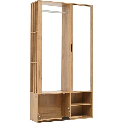 Armario recibidor con espejo y perchero 100 x 33 x 190 cm color madera natural (1/5)