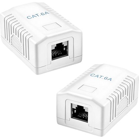 Packung mit 2 Aufputz-Netzwerkdosen der Kategorie 6A, 1 geschirmter RJ45-FTP-Anschluss, 10-Gbit/s-geschirmte Ethernet-LAN-Steckdose der Kategorie 6A, Anschlussdose für Netzwerkgeräte