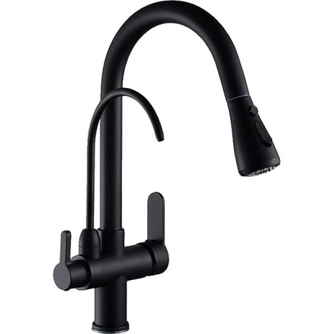 Grifo de cocina con rociador extraíble, giratorio 360 grados, color negro. (1/2)