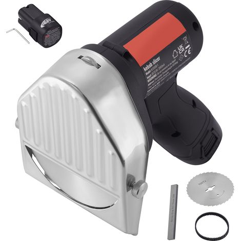 Mophorn Cortafiambres Electrico sin Cable 80 W, Cortafiambres Comercial de Acero Inoxidable Shawarma Döner Kebab, con Batería 2 Cuchillas D100 mm, Grosor Ajustable 0-8 mm, para Restaurante, Snack-bar