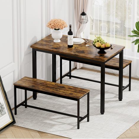 Esstisch-Set, Bartisch mit 2 Essbänken, Küchentisch mit Stühlen, industrieller Frühstückstisch für Küche, Wohnzimmer, Partyraum, Rustikales Braun und Schwarz,1106075cm (1/5)