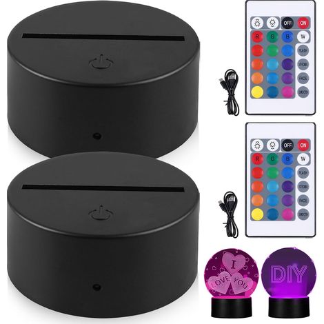 Lot de 2 socles LED 3D avec télécommande et câble USB - 16 couleurs réglables - Contrôle tactile - Veilleuse LED pour acrylique et plexiglas (1/5)