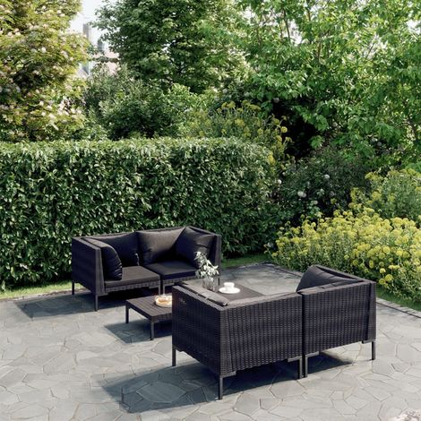 Salon de jardin 5 pcs - Canapé de jardin - Ensembles de Meubles d'exterieur - avec coussins Résine tressée Gris foncé Chic-350972 (1/5)