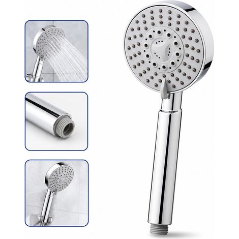 Pommeau Douche Main Libre 5 Fonctions ABS Chrome - Tete Douche Haute Pression Economie d'Eau - Salle de Bain