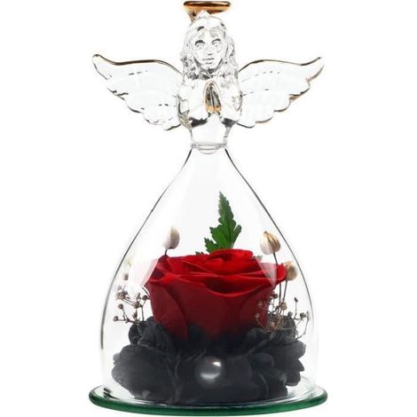 Rose Éternelle - - Figurine d'Ange - Dôme en Verre - Décoration - Cadeau Anniversaire (1/5)