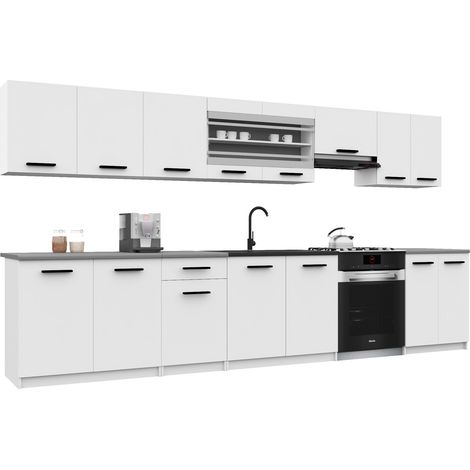 Belini ITALIA 3 Küche Ausgestattet Modular Komplett - 320 cm. Ober- und Unterschränke mit Arbeitsplatte, Weiß Matt (1/5)
