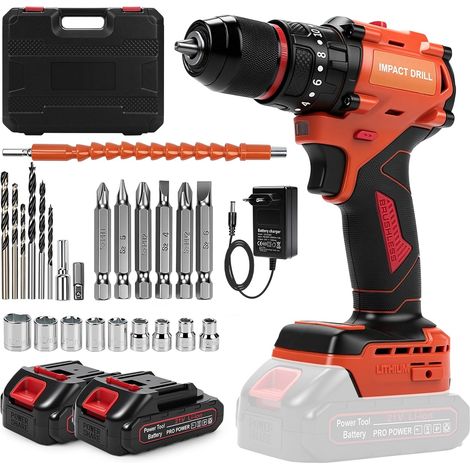 Perceuse Visseuse Sans Fil 21V Brushless, Perceuse Percussion 50Nm avec 2 Batteries et 24 Accessoires, 1,5Ah, Mandrin 10mm, 2 Vitesses, 21+1 Couples, LED et Coffret, pour Vissage, Perçage et Maison (1/5)
