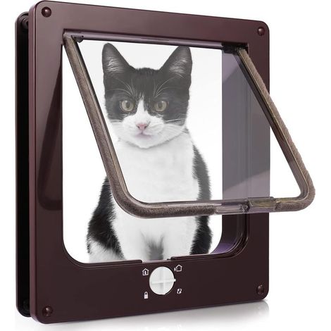 Chatière pour Chat, Chatière Imperméabiliser avec verrou Rotatif à 4 Voies pour Chat, Petit Chien, Facile à Installer et à Utiliser - marron XL (1/4)