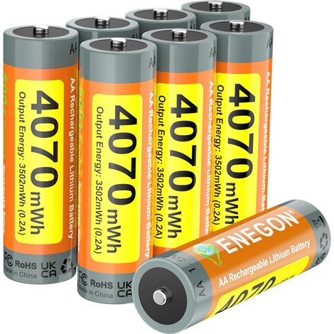 8-Pack Piles Rechargeables AA au Lithium 4070 mWh 1,5 V, à Charger Uniquement avec Un Chargeur spécialisé pour Piles au Lithium. Haute Performance pour manettes de Jeu, serrures Intelligent (1/5)