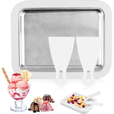 Sorbetière instantanée avec plaque à glace roulée et 2 spatules pour la préparation de glaces, gelatos et milkshakes aux fruits.