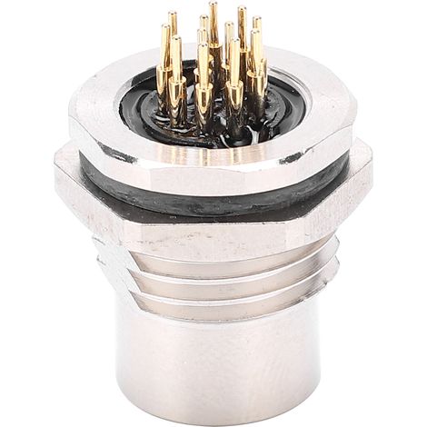 Connecteur métallique 12 broches IP67 étanche M12-F1-S12, prise jack à souder à trou de montage F1 (1/5)