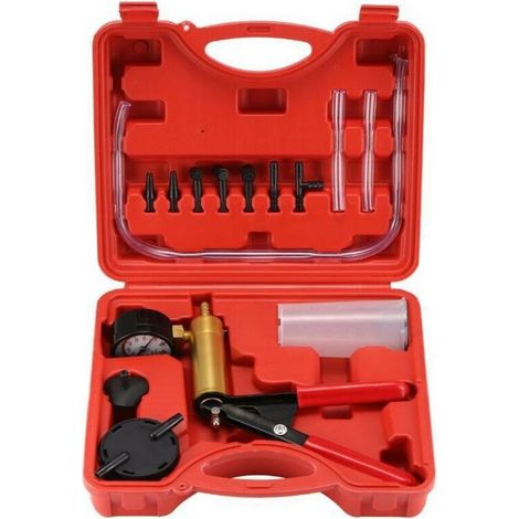 17pcs Vacuum Pump Bleed Brake Fluid Bleeder Professional Vacuum Tester 2 in 1 Tool Kit Vacuum Tester for Car Hand Tool Red Box (1/5)