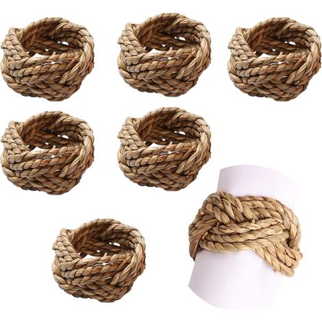 6 handgewebte Serviettenringe aus Naturholz, zur Tischdekoration, für Hochzeiten und Partys