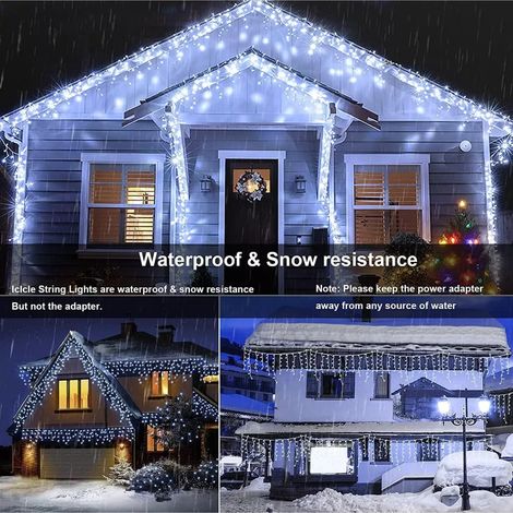 guirnalda de luces tipo carámbano, 300 LED, 8 modos, temporizador, resistente al agua IP44, para uso exterior, Navidad, ventana (1/5)