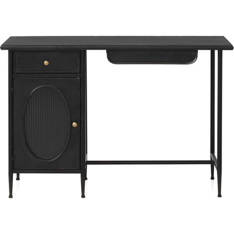 Bureau avec structure métallique, porte ovale en verre et 2 tiroirs (1/5)
