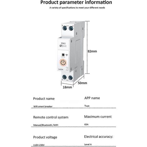 Disjoncteur intelligent Tuya Wifi, compteur d'énergie, montage sur rail DIN, télécommande, maison connectée, surveillance de la consommation en kWh, relais temporisé C (1/5)