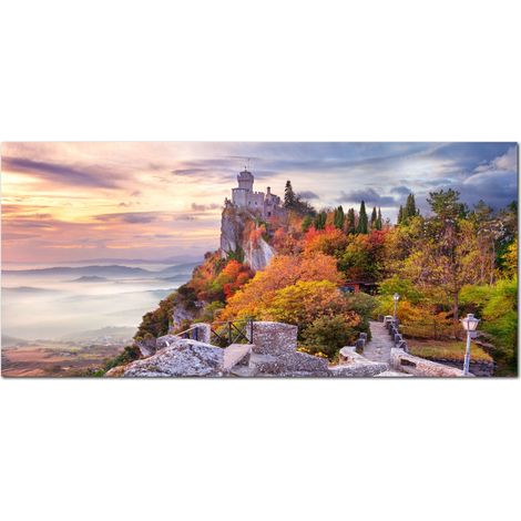 Lupia - Quadro moderno su Tela Canvas DEEP 65X143 cm, con paesaggi e localismi italiani, per casa, soggiorno, capezzale camera da letto, hotel, ufficio, RIMINI - PANORAMA SAN MARINO (1/4)