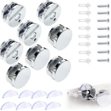 Support mural pour miroir rond 3-5mm – Fixation silicone souple – Dimensions 27x27x14mm – Lot de 8 pièces (1/5)