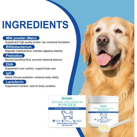 Complément alimentaire à base de colostrum bovin pour chiens, apportant une nutrition équilibrée pour le confort et le bien-être de votre chien – 100 g (1/5)