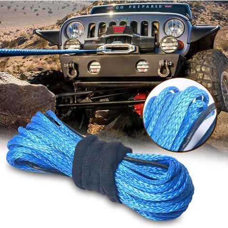 Corde de treuil synthétique 6mmx15m(1/4" x 50') Force de rupture 7700kg Câble de treuil synthétique UHMWPE (bleu) (1/4)