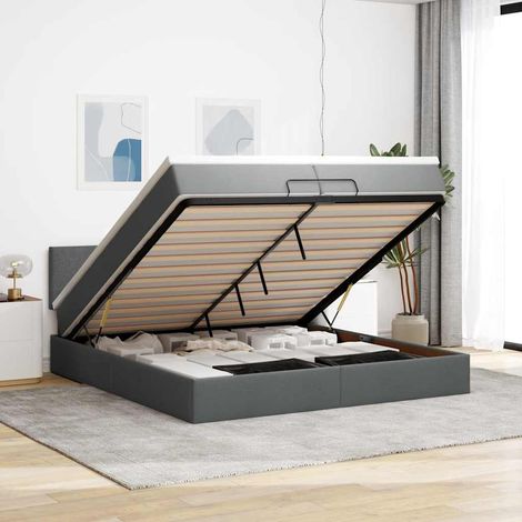 Estructura cama otomana colchones tela gris oscuro 200x200cm vidaXL (1/5)
