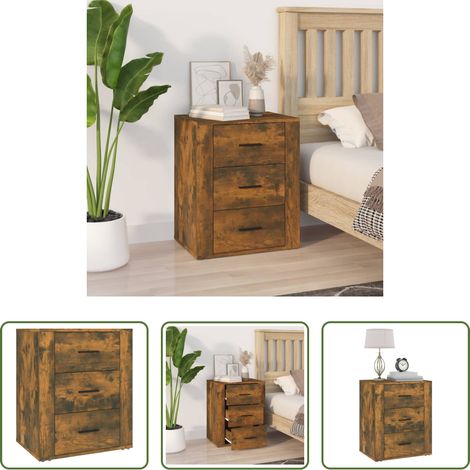 vidaXL Nachttisch mit Schubladen - Nachttisch Räuchereiche 50x36x60 cm Holzwerkstoff (1/5)