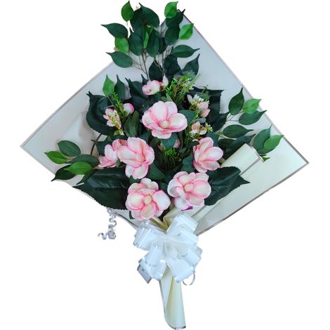 Bouquet de Fleurs artificielles pour cimetière avec Vase à Mettre dans Le Pot du Vase 78 x 63 x 20 cm Magnolias Roses (1/4)