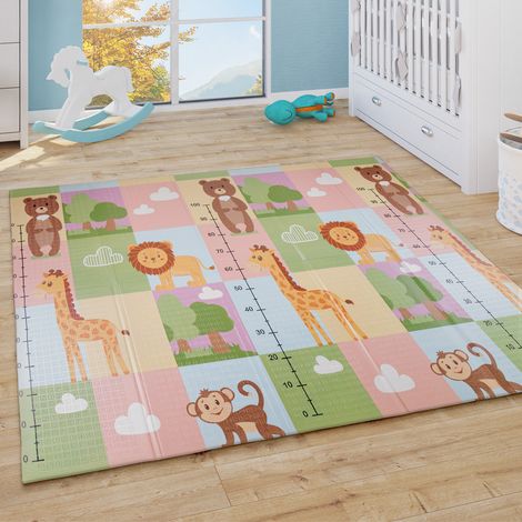 Paco Home Spielmatte Krabbelmatte Wendbar Abwischbar Baby Kinder Matte Tier Motiv Grau Grün 150x200 cm