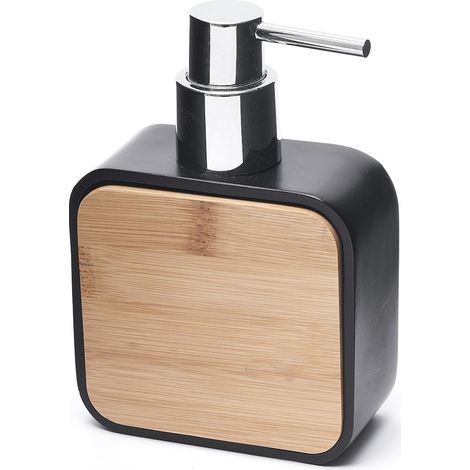 Hombre Dispenser di sapone in poliresina e legno di bambù, nero (HOM99)