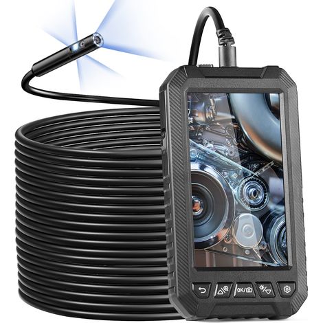 VEVOR Endoscope a Triple Objectif, Camera Endoscopique avec 8+2 Lumieres LED, Ecran IPS 5", Cable Semi-rigide 15 m, Carte 32 Go, Camera Serpent 1080P Etanche IP67 pour Inspection Automobile, Plomberie